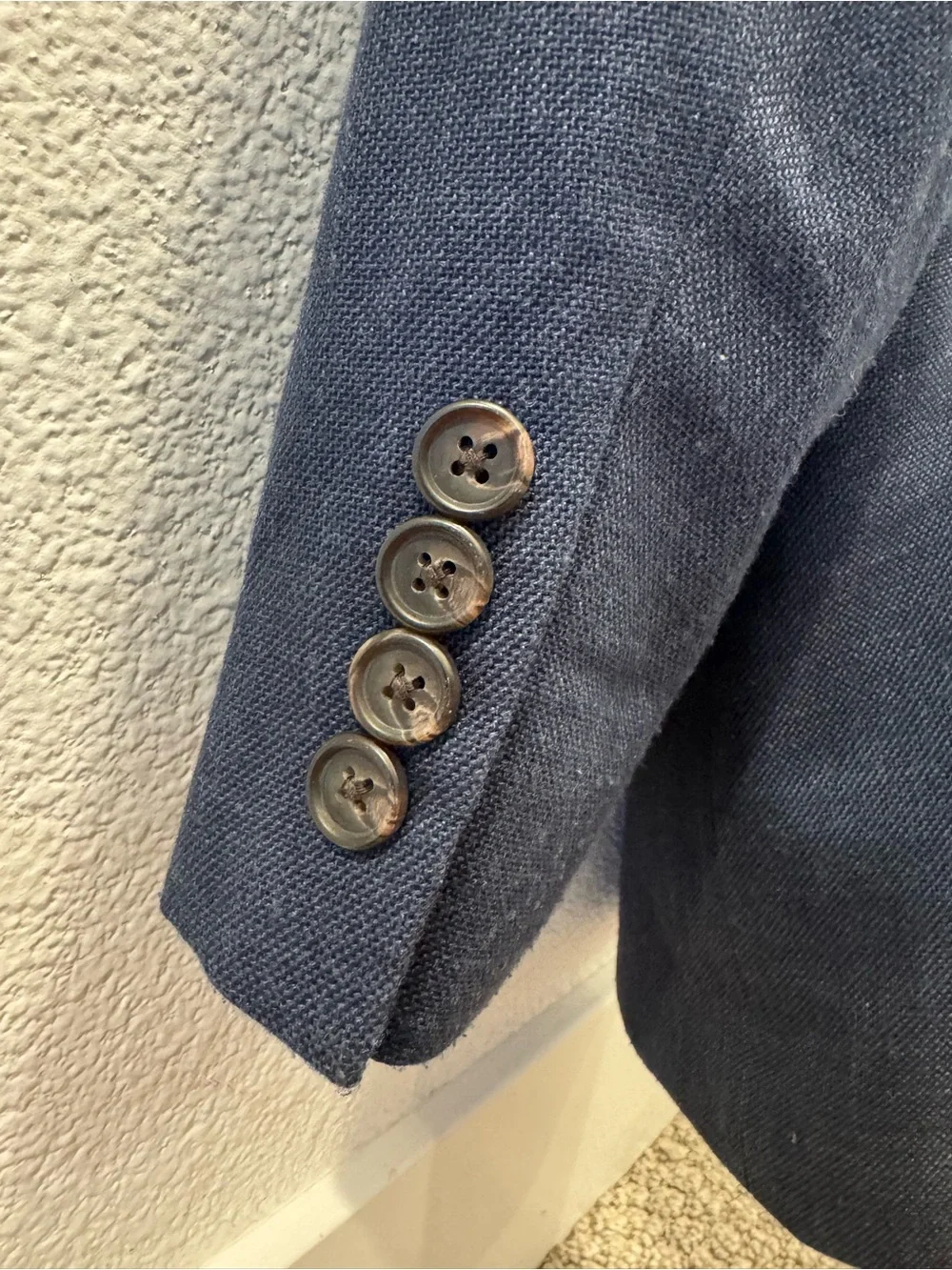 Lauren Ralph Lauren is a gray-blue suit jacket/blazer w/ classic 2button closure